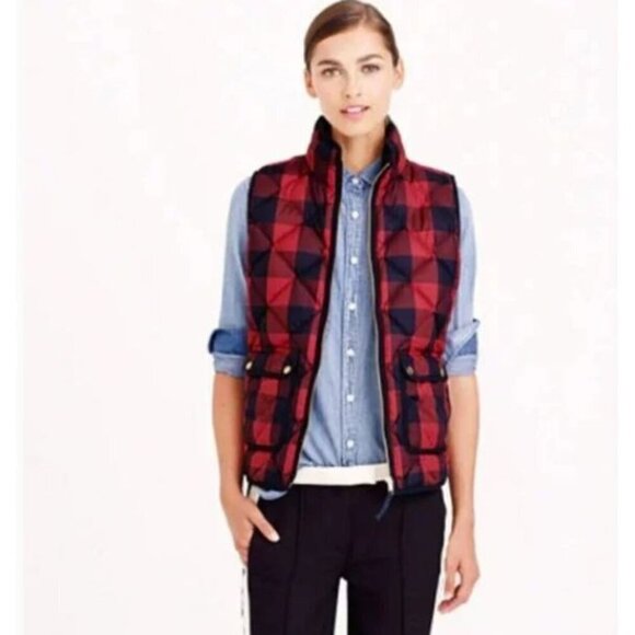 J.CREW Buffalo Check Vest XXS Puffer Red Blue Preppy Plaid Down Feather Jacket - Picture 2 of 11